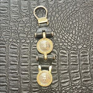 Versace Gold & Black Leather Keychain